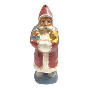 Vintage Folk Art Paper Mache Santa Figure – Hand Painted Mid Century Christmas Decor