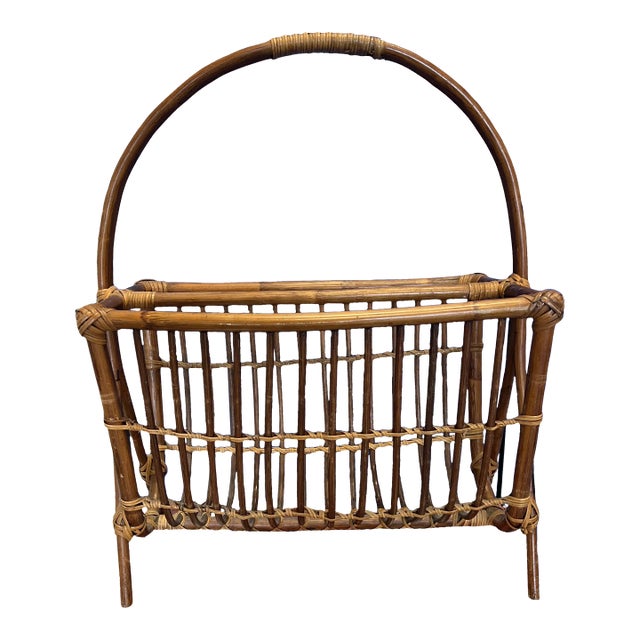 MidCentury Modern Rattan Magazine Rack For Sale