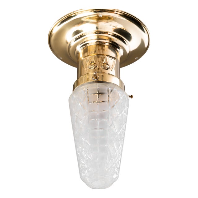 Small Art Deco Ceiling Lamps with Cut Glass Shades, Vienna, Austria, 1920s, Set of 5 For Sale