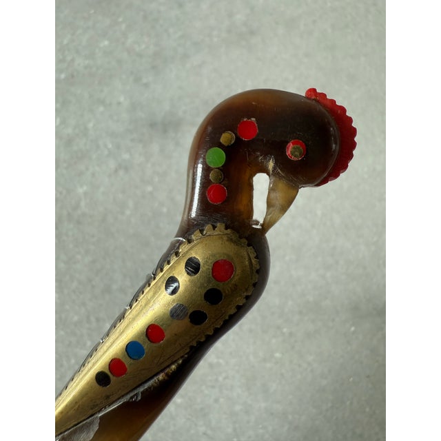 Vintage inlaid brass and bone letter opener in the shape of a "Firebird" or Phoenix bird made in Jezzine, Lebanon by Said...