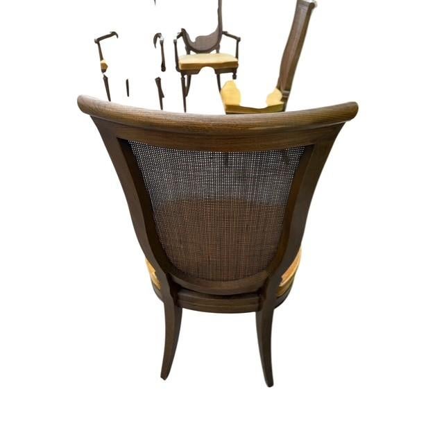 Brown Set of 4 Vintage Neoclassical Cane Back Dining Chairs With Original Harvest Gold Upholstery For Sale - Image 8 of 9