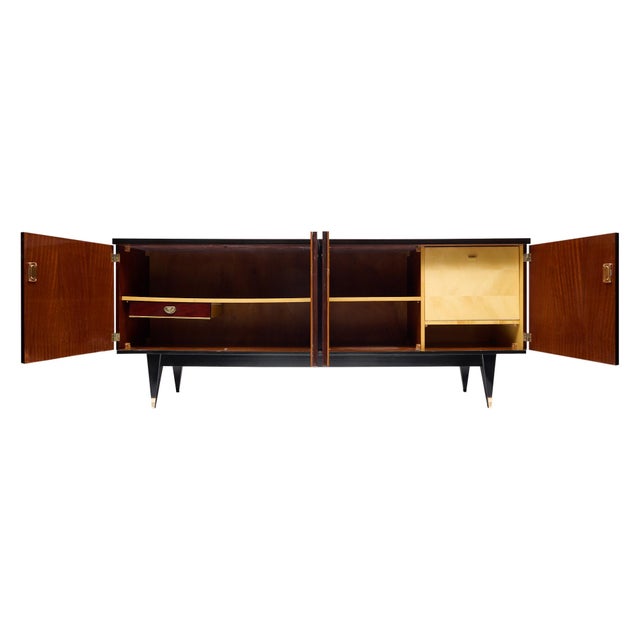 French Period Mid-Century Modern Buffet, Rosewood and Brass, Circa 1950 For Sale - Image 4 of 9
