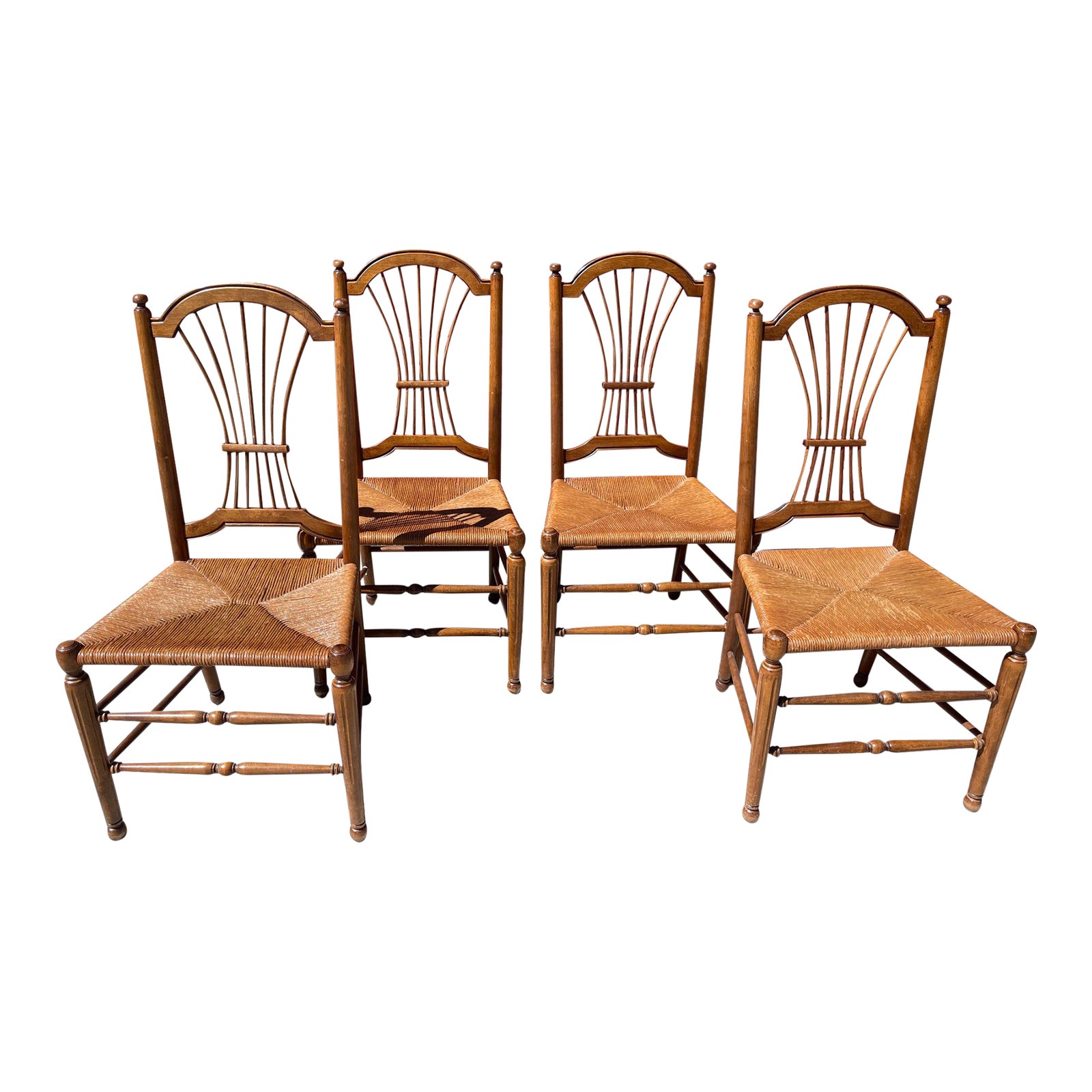 Vintage Ethan Allen French Country Rush Seat Dining Chairs Set of 4