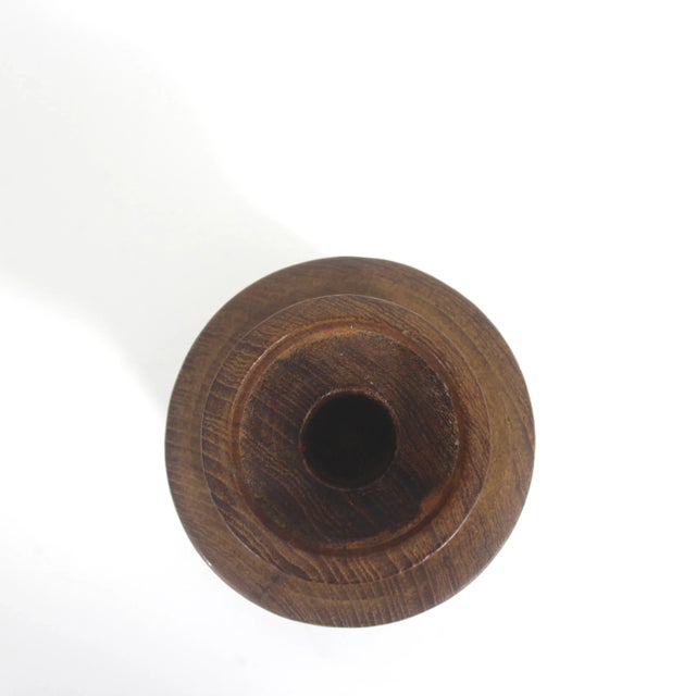 1960s Mid Century Modern Teak Wood Candle Holder Danish Modern Style Chunky Wood Candleholder For Sale - Image 5 of 7