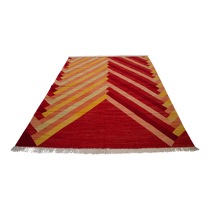 Modern Geometric Turkish Rug Kilim Chevron Oushak Handmade - 7x10 Ft Approx