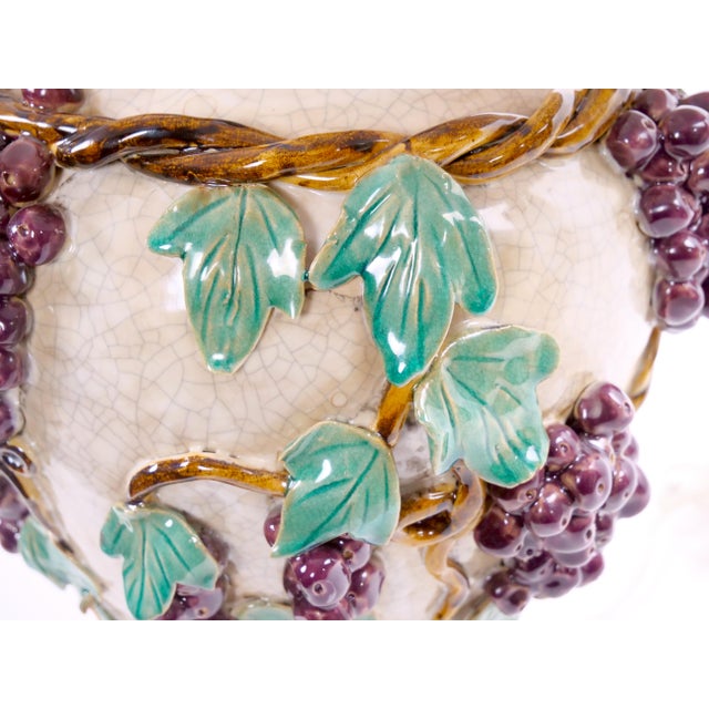 Purple Mid-Century Modern Italian Glazed Ceramic Grape and Vine Table Lamps –Pair For Sale - Image 8 of 11