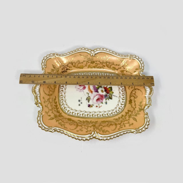 Antique Victorian Peach & Gold Porcelain Serving Dish For Sale - Image 4 of 8