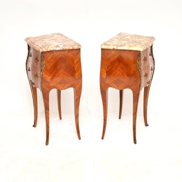 Antique French Marble Top Bedside Chests, 1900s, Set of 2 For Sale - Image 4 of 13