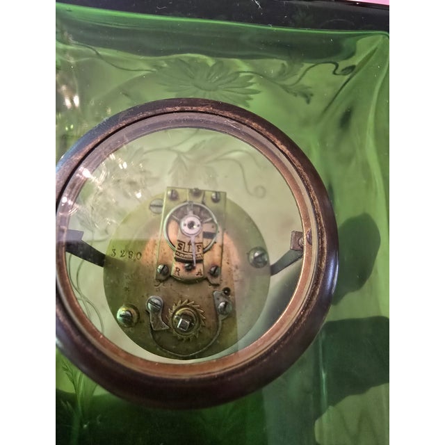 Antique Emerald Art Glass Crystal Art Nouveau Clock For Sale - Image 9 of 16