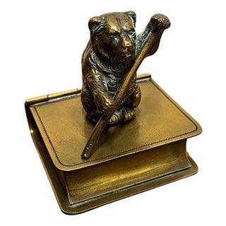 Antique Victorian Brass Novelty Stamp Box with Bear Finial, 1900 For Sale