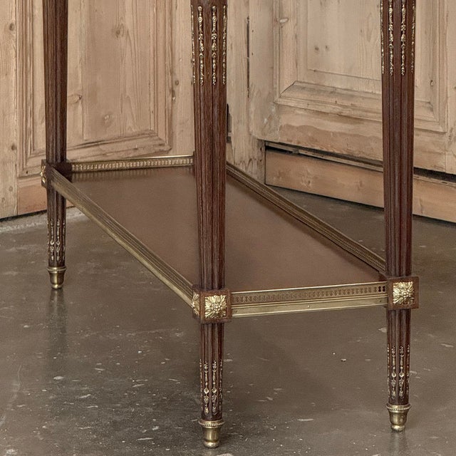 Antique French Louis XVI Mahogany Console Sofa Table With Carrara Marble For Sale - Image 14 of 18