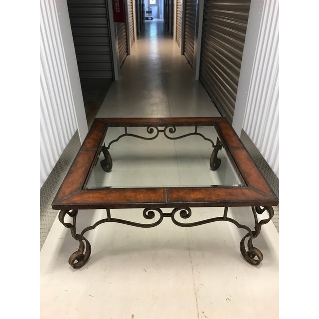 Thomasville Leather, Iron & Glass Top Coffee Table For Sale - Image 12 of 12