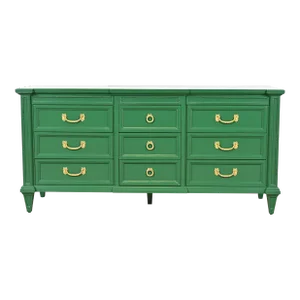 Thomasville French Regency Louis XVI Green Lacquered Dresser or Credenza, Newly Refinished