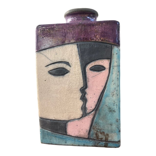 Original Linda Mielke Modernist Raku Vase, Circa 1960s, Signed For Sale