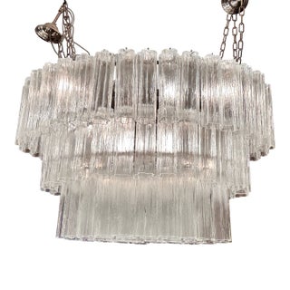 Contemporary Oval Transparent “Tronchi” Murano Glass Chandelier in Venini Style. For Sale