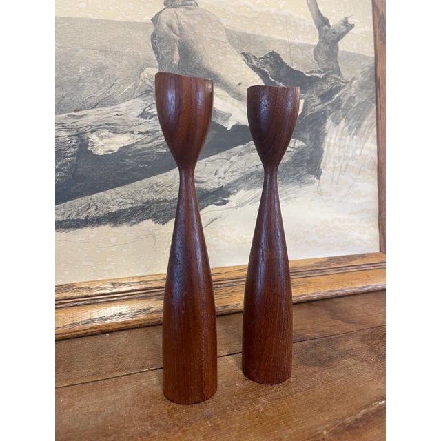 1960s Vintage Pair of Mid Century Modern Atomic Decorative Candle Stick Holder For Sale - Image 5 of 9