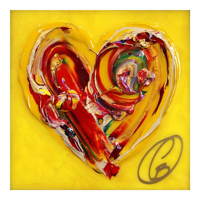 Sun Kissed Heart X - Original Heart Pop Art Mixed Media Acrylic and Resin on Wood Panel by Cynthia Coulombe-Bégin For Sale