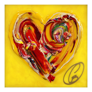 Sun Kissed Heart X - Original Heart Pop Art Mixed Media Acrylic and Resin on Wood Panel by Cynthia Coulombe-Bégin