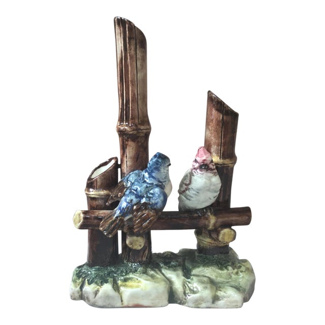 1890 Austrian Majolica Birds Vase For Sale