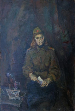 Soviet Art Oil Painting: Ukrainian Soldier Portrait, 1979 120-80