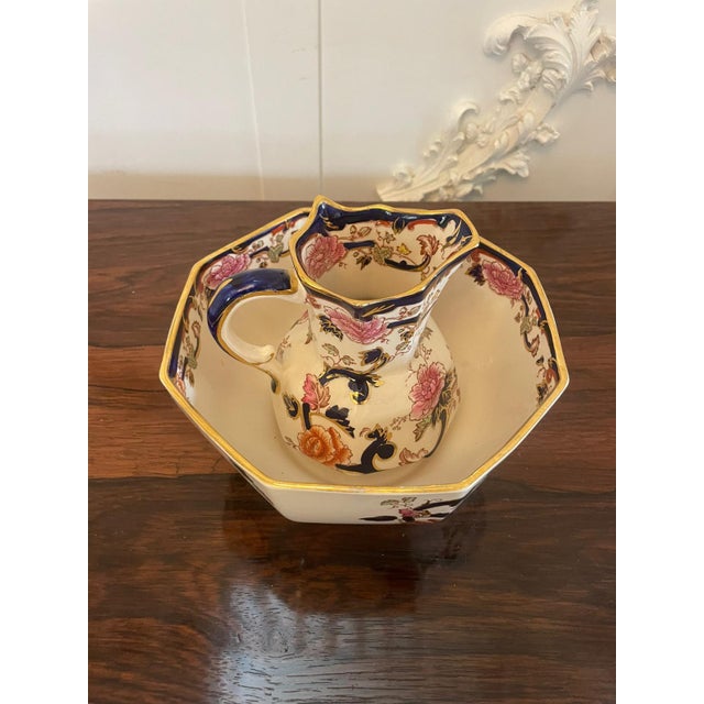 Small Hand Painted Masons Ironstone Jug and Bowl, 1920s, Set of 2 For Sale - Image 13 of 15