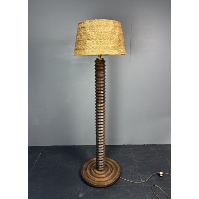 Mid-Century French Brutalist Modernist Turned Wood Floor Lamp in the style of Charles Dudouyt, 1950s For Sale - Image 9 of 16