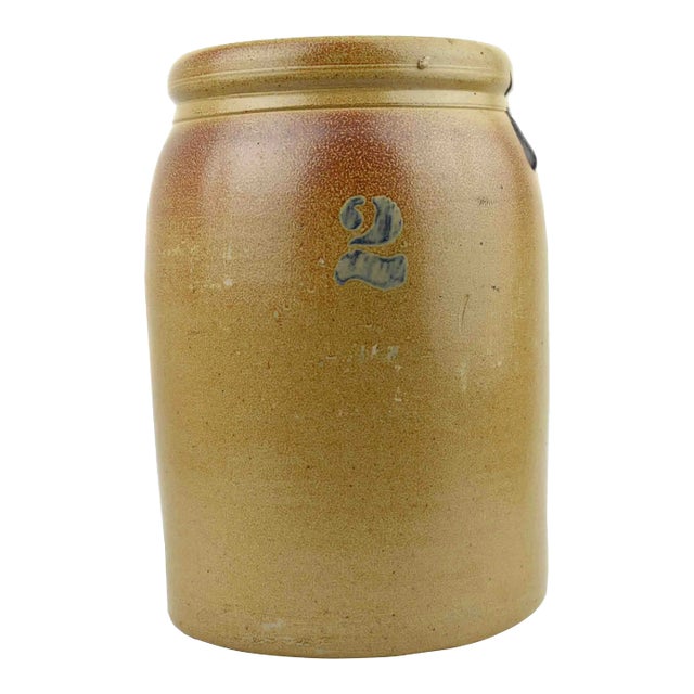 Antique Early 1900's American 2 Gallon Salt Glazed Stoneware Crock For Sale