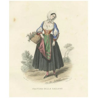 Compte-Calix, Sardinian Shepherdess, 1853, Hand-Colored Print For Sale