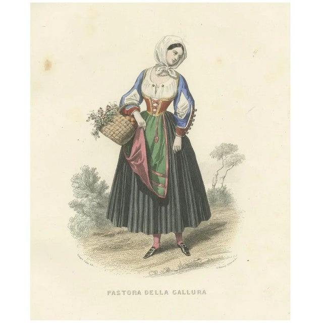 Compte-Calix, Sardinian Shepherdess, 1853, Hand-Colored Print For Sale