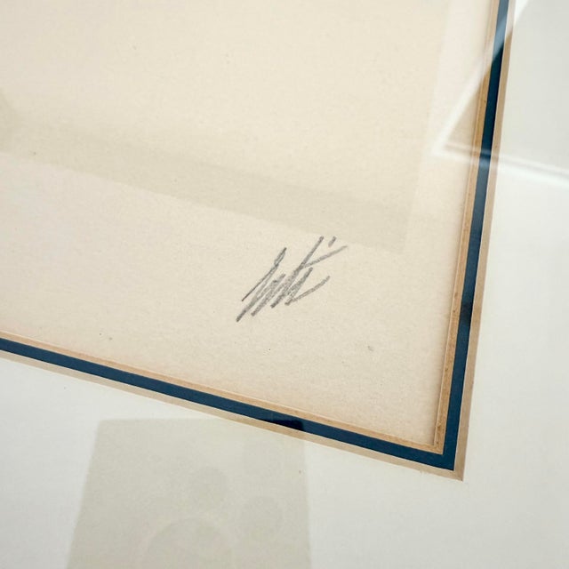 Erté 1950s Signed & Framed Lithograph Art Bon Soir by Erté Lady with Blue Dress Art Deco Style For Sale - Image 4 of 12