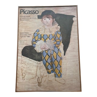 Vintage Framed Exhibition Poster of Pablo Picasso's "Paul en Arlequin" (Paul as Harlequin) From a 1979-1980 Show at the Grand Palais in Paris, France For Sale