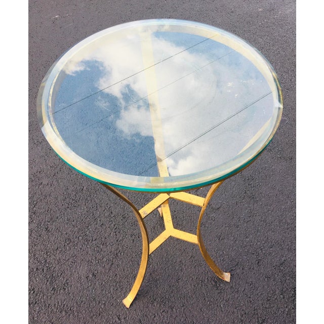 This is a vintage regency style hand wrought iron pedestal stand. This gilded wrought iron standard features a 1 inch...