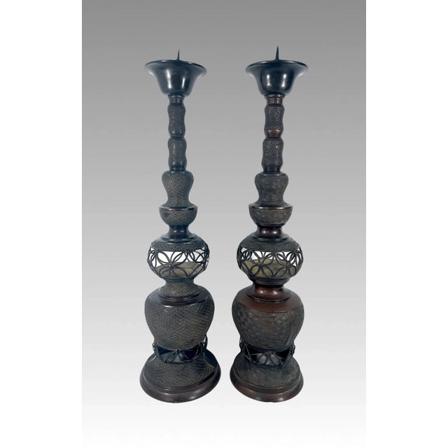 Massive Chinese Imperial Bronze Candle Holder, Candlestick 29" (2 of 2) For Sale - Image 10 of 10