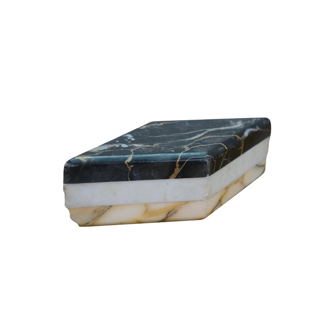 Mid-Century Modern 20th Century MCM 3 Tier Layered Marble Paperweight Parallelogram Stone Block For Sale - Image 3 of 12