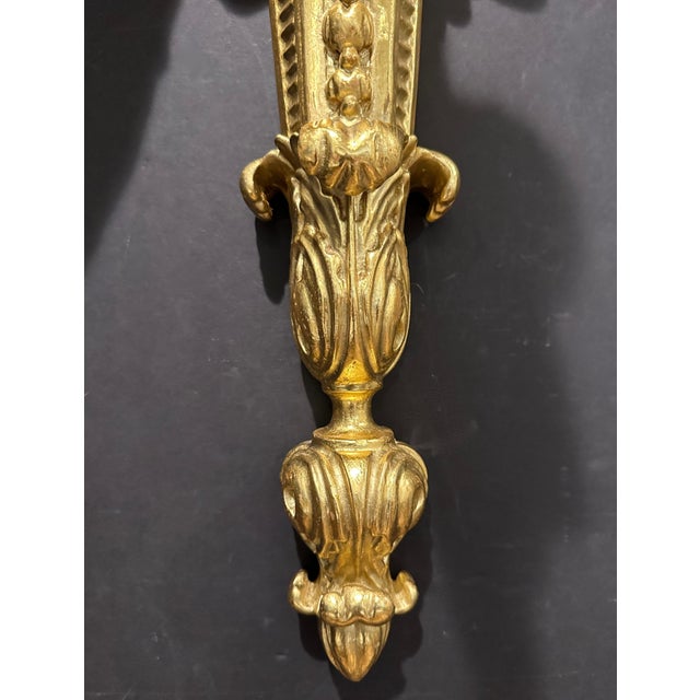 Wood Mid 20th Century Pair Of French Louis XVI Carved Giltwood 3-Arm Sconces For Sale - Image 7 of 8