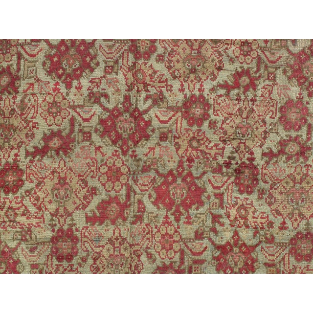 Late 19th Century Antique Oushak Carpet, Handmade Oriental Rug, Pale Light Blue, Coral, Raspberry For Sale - Image 5 of 15