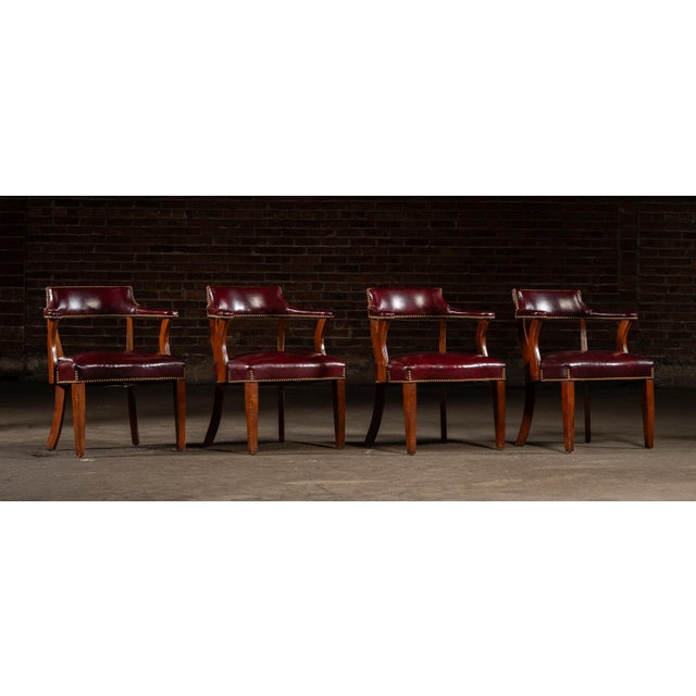 Traditional Vintage Set of Four Nailhead Trim Barrel-Back Leather Armchairs in Oxblood For Sale - Image 3 of 12