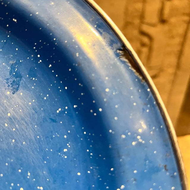 Blue 1960s Speckled Blue 15 Enamelware Plates Camping Dinnerware Mexico For Sale - Image 8 of 8