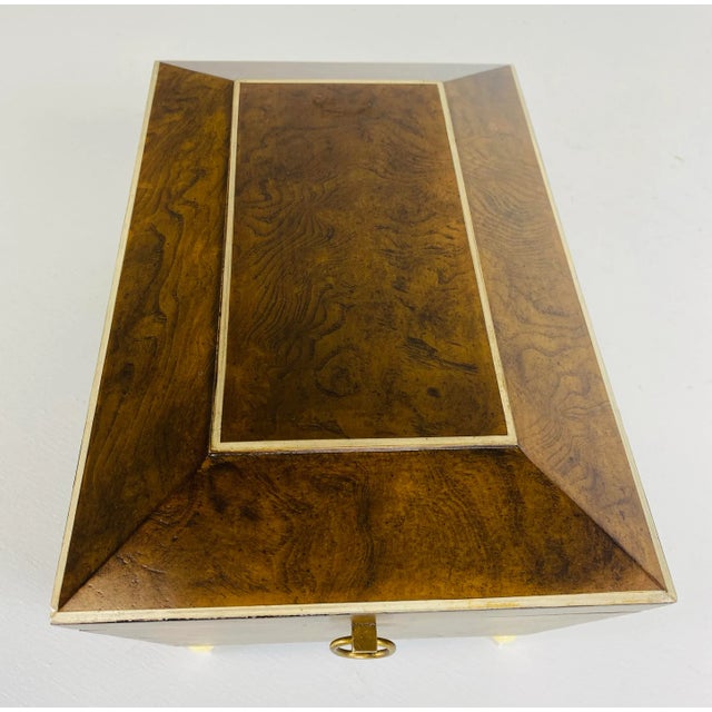 Wood Vintage Burled Walnut With Faux Ivory Dresser Box After Maitland Smith. For Sale - Image 7 of 11