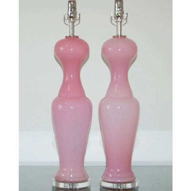 Vintage Murano interpretation of the simple black dress in pale Chanel PINK. Statuesque and curvy cased Murano glass lamps...