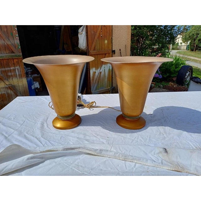 Vintage Gold Aluminum Table Lamps, 1970, Set of 2 For Sale - Image 11 of 11