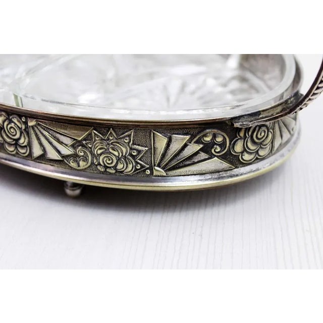 Art Deco Silver-Plated Tray with Glass Ramekins, 1930s, Set of 5 For Sale - Image 10 of 12