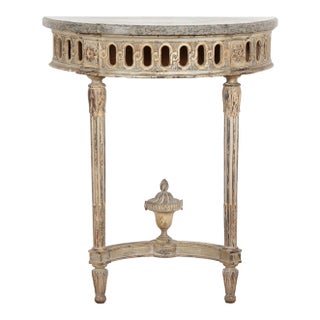 Early 20th Century Swedish Painted Demilune Wall Console With Marble Top For Sale