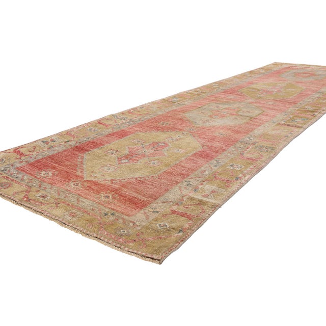 54132 Vintage Turkish Oushak Rug, 03'03 x 12'00. The Sacred Union: A Vintage Turkish Oushak Masterpiece of Lasting...