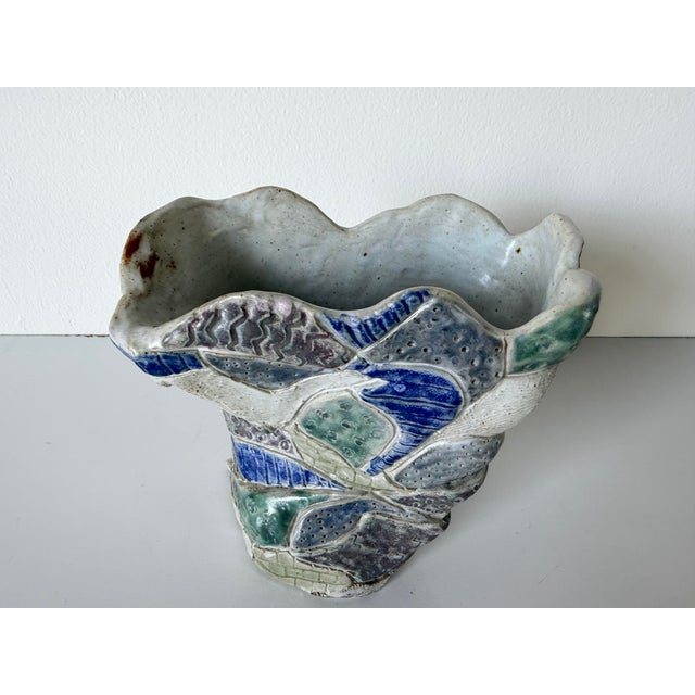 1990s Vintage Handmade Abstract Textured Studio Pottery Sculptural Vase, Unsigned For Sale - Image 5 of 12