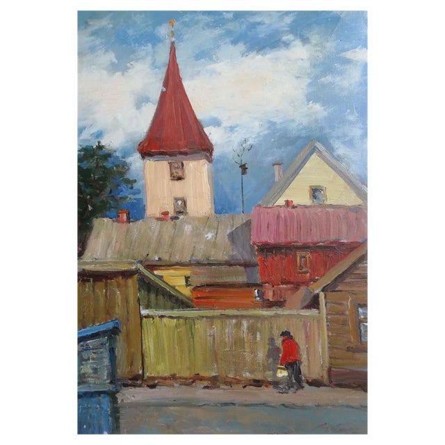 Stanislav Kreics, Tukums, 1976, Oil on Board For Sale