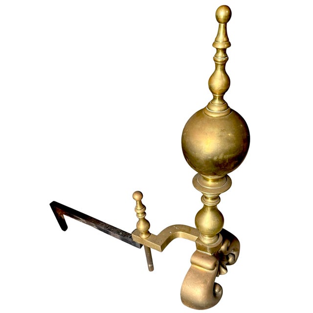 Vintage Anglo Dutch Brass Andirons- a Pair For Sale - Image 10 of 11