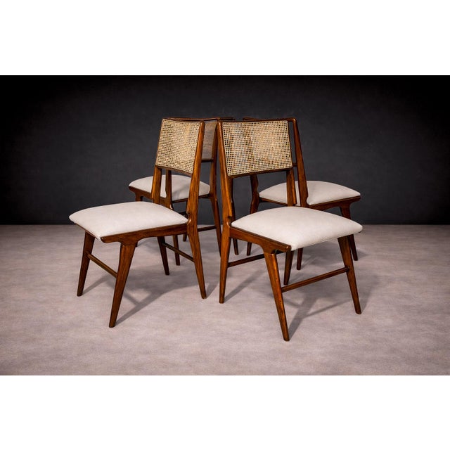 Set of 4 Chairs in Wood, Caning & Leather, Carlo Hauner, 1960s For Sale In New York - Image 6 of 9