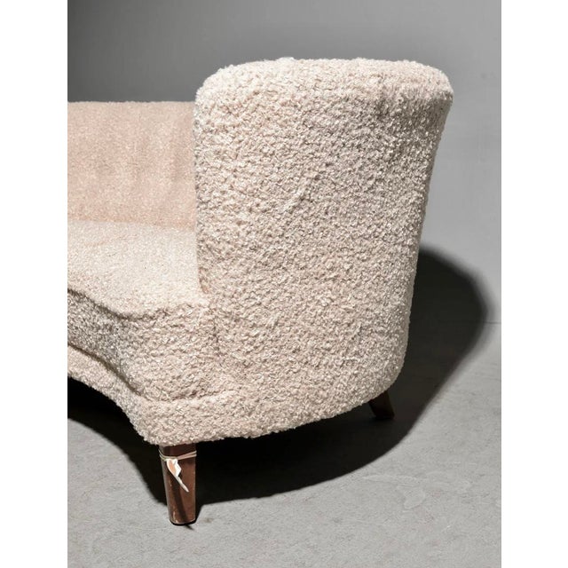 Vintage Mid-Century Danish "Banana" Curved Boucle / Sheepskin Settee For Sale In Los Angeles - Image 6 of 11
