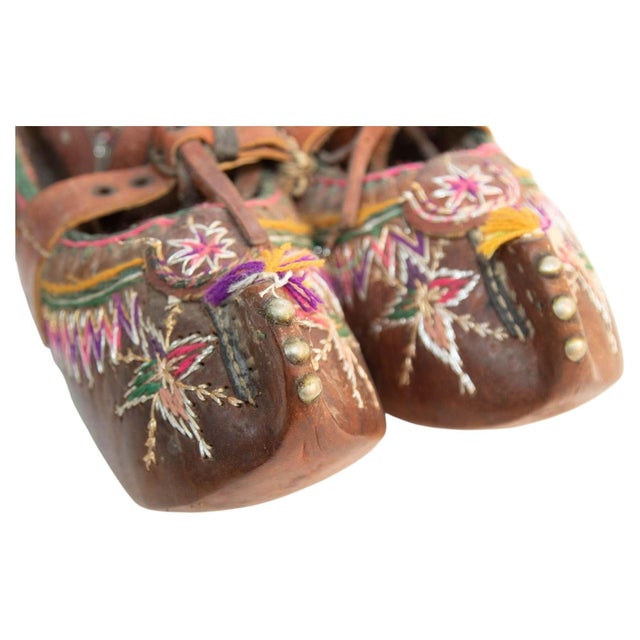 Brown Antique Charogh Decorative Ethnic Shoes, Handcrafted Leather, Turkey, Circa 1900 For Sale - Image 8 of 14